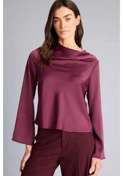 Defacto Regular Fit Degaje Yaka Saten Uzun Kollu Bluz H0064ax26spbr306 Bordo-br306