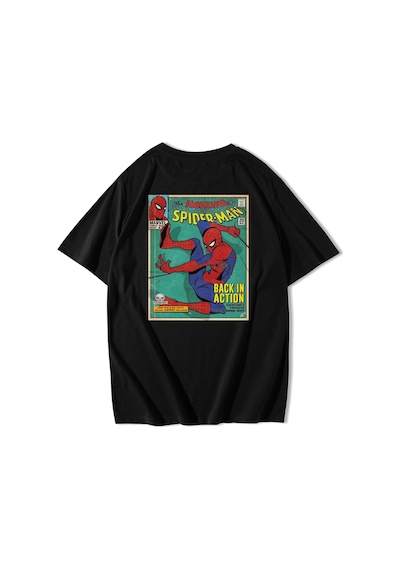 Brz Collection Unisex Oversize Spider-man T-shirt-siyah Siyah