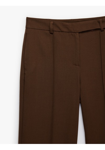 Koton Slim Fit Cepli Nervürlü İspanyol Paça Kumaş Pantolon Kahverengi 7wak40061pw Kahve