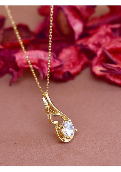 Brezza Lusso Jewelry Zarif Tasarım Melek Kanatlı Taşlı Gümüş Kolye Altın Kaplama 45 CM
