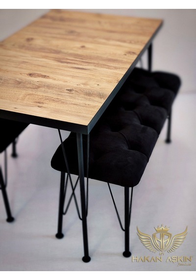 By Hakan Aşkın Metal Ayaklı 70x120 Cm Atlantik Çam Lux Masa Ve Bench Takımı 2024