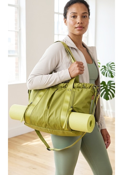 Ful - Yoga - Pilates Yeşil Gündelik Laptop Omuz Tote Mat Çantası Lime Yeşili