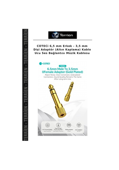 Coteci 6,5 Mm Erkek - 3,5 Mm Dişi Adaptör Altın Kaplama Kablo Ucu Ses Bağlantısı Müzik Kablosu