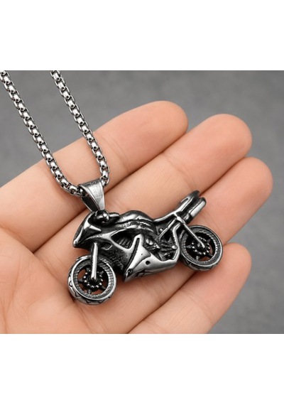 Paslanmaz Çelik Motosiklet Kolye Erkek Motorcu Kolyesi Antrasit Çelik
