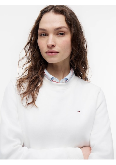 Tommy Hilfiger Bayan Sıfır Yaka Sweatshirt Açık Krem