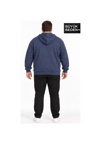 Süperlife Erkek Büyük Beden İki İplik Kapüşonlu Fermuarlı Cepli Sweatshirt Hırka Spr26bhr961 Indigo