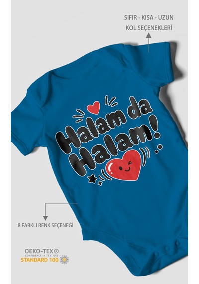 Morivokids Halam Da Halam Kısa Kollu Bebek Body %100 Pamuk Koyu Mavi