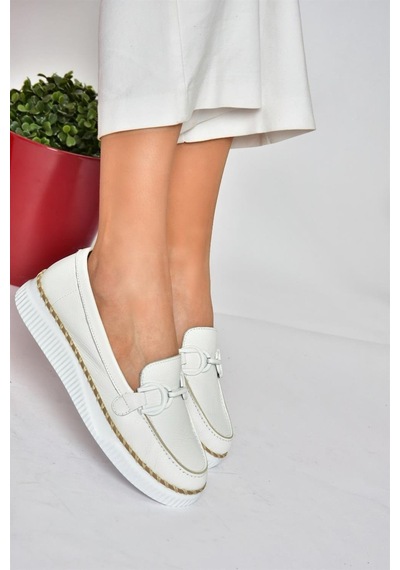 Fox Shoes P555100003 Beyaz Hakiki Deri Günlük Kadın Ayakkabı Beyaz