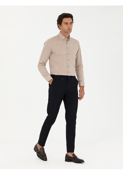 Cacharel Lacivert Carrot Fit Çizgili Kanvas Pantolon
