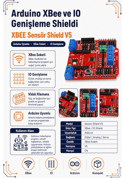 Arduino Xbee Ve Io Genişleme Shieldi - Xbee Sensör Shield V5