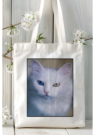 Art Hediye Van Kedisi Kedi Baskılı Bez Çanta Omuz Çantası Kişiye Özel Model 3 Çok Renkli
