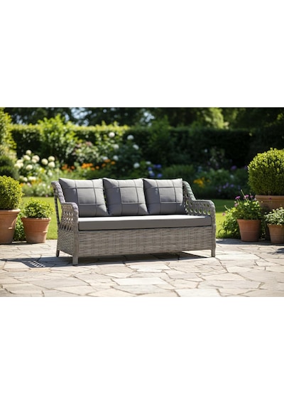 Zeytin Deluxe Rattan/örgü Bahçe Ve Balkon Koltuğu - 3 Kişilik Gri