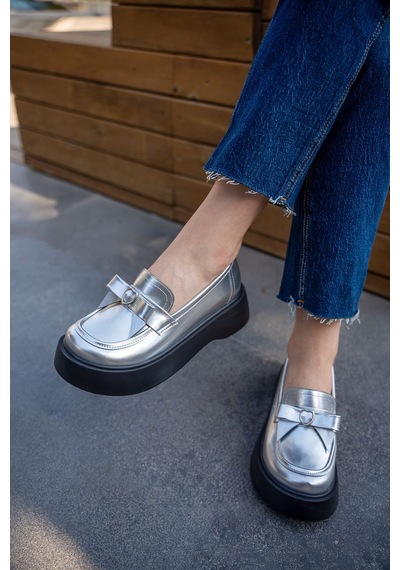 Shade Kalp Detaylı 4cm Özel Kalın Tabanlı Kadın Loafer Silver Gümüş