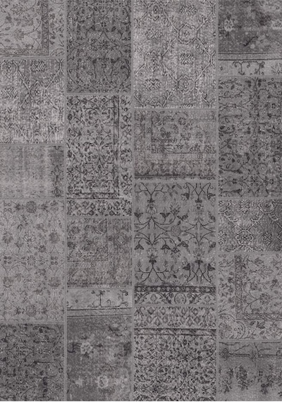 Çam Halı Siesta Patchwork 32-463 Etnik Eskitme Desenli Dokuma Tabanlı Yıkanabilir Şönil Salon Ve Oda Halısı Koyu Gri