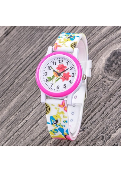 Kız Çocuk Hediye Silikon Kordonlu Pembe Fuşya Renk Analog Kol Saati St-304346