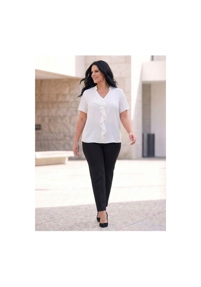 Hanezza V Yaka Ön Fırfırlı Bluz Beyaz - 4940930 Beyaz