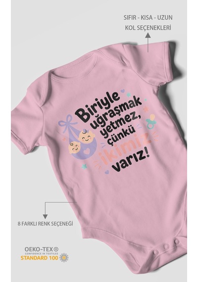 Morivokids Biriyle Uğraşmak Yetmez, Yazılı Kısa Kollu Bebek Body %100 Pamuk Koyu Pembe