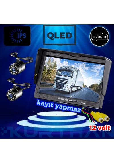 2 Adet Beyaz Ledli Kelebek Kamera Ve 7'' Qled Monitör 12v