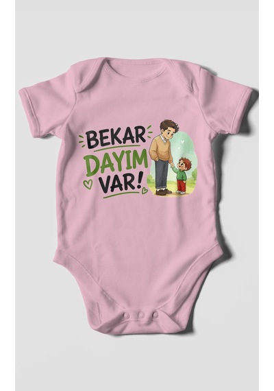 Morivokids Bekar Dayım Var Kısa Kollu Bebek Body %100 Pamuk Koyu Pembe