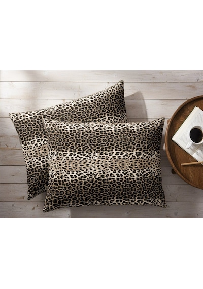 More Home Kapaklı Yastık Kılıfı 2 Adet 50x70 cm Leopar Desenli Siyah