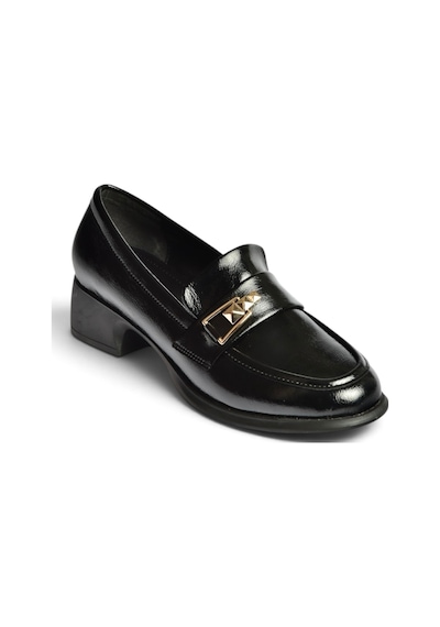 Fox Shoes Z820106460 Siyah Rustik Kalın Topuklu Loafer Ayakkabı