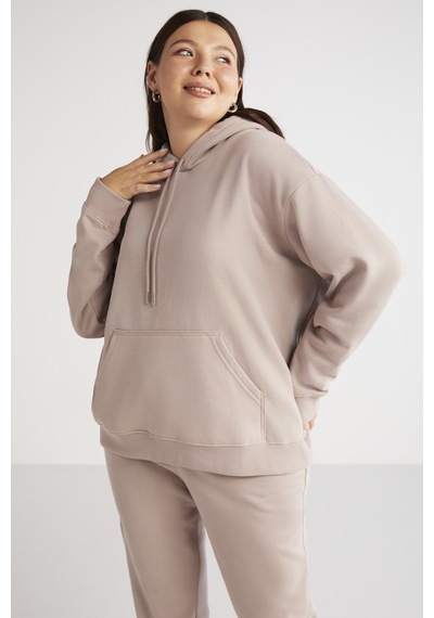 ETHIQUET TEREZABB Kadın Içi Polarlı Yumuşacık Comfort Fit Kapüşonlu Kanguru Cep Pembe Büyük Beden Sweatshirt