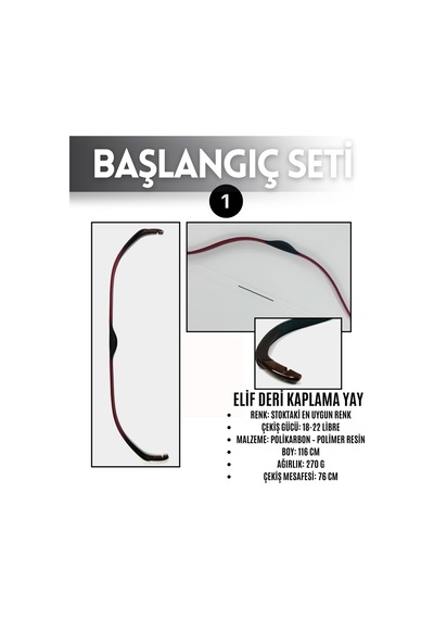Geleneksel Okçuluk Başlangıç Seti - Elif Yay Kaplamalı + 3 Ok + Zihgir
