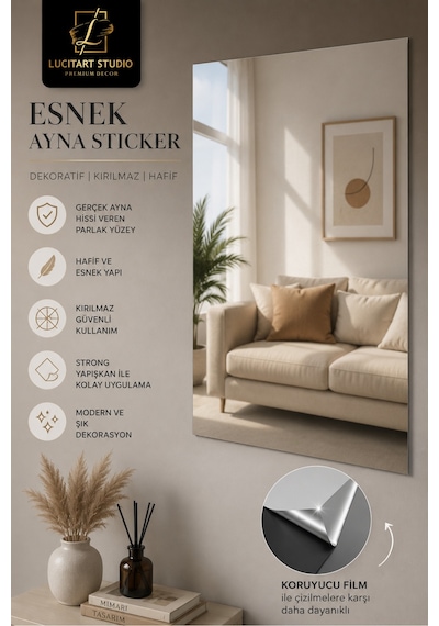 4'lü Set 1 Mm Premium Aynalı Pleksi 30x40 Cm Esnek Yapışkanlı Dekoratif Duvar Aynası Süs Ayna Gümüş Gümüş