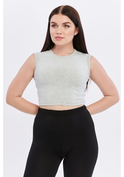 Bella Dossi Rahat Kaşkorse Kolsuz Sıfır Yaka Kadın Crop Top Gri