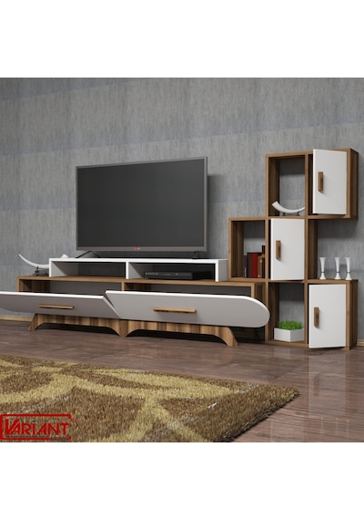 Variant Flora Duvar Raflı Tv Ünitesi Ceviz - Beyaz