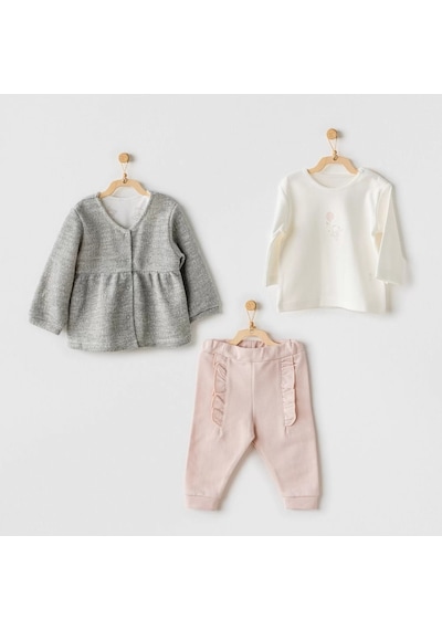 Melonika Ballerina 3lü Bebe Takım Grey Ecru Pink Çok Renkli