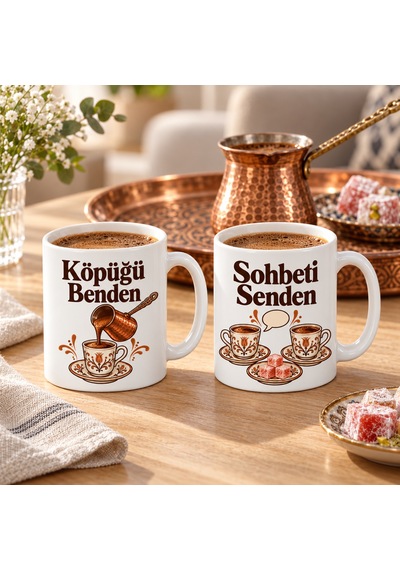 Köpüğü Benden Sohbeti Senden 2'li Porselen Kupa Seti - Model 389 Çok Renkli