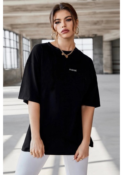 Oversize Left Pasage Baskılı Siyah Tshirt Nrage190 Siyah