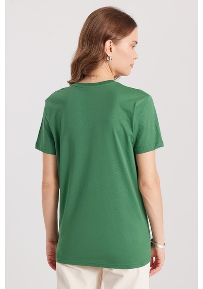 Tudors Kadın Slim Fit Dar Kesim %100 Pamuk Yumuşak Dokulu Yeşil Bisiklet Yaka Tişört-37844 Yeşil