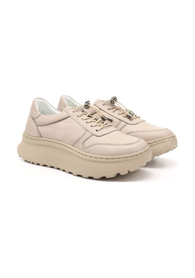 Gönderi(R) Gönderi R Bej Lastik Bağcıklı Comfort Dolgu Taban Hakiki Deri Sneaker Bej