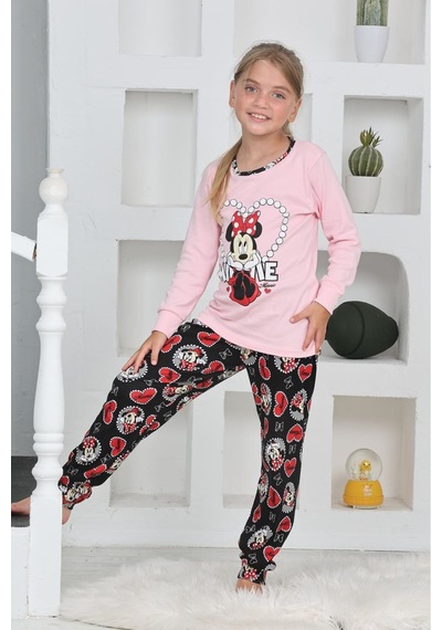 Miniğimin Cicileri Mnn Ms Kalpli Kız Çocuk Pijama Takımı - Krem Krem