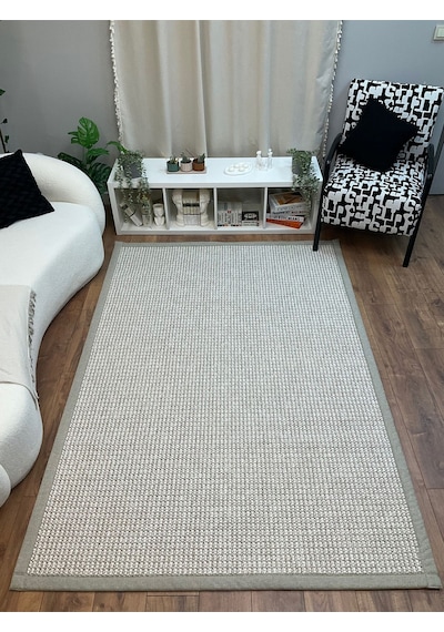 Saraz Halı Kumaş Bordür Bej Bukle Siyah Bordür Halı Salon Koridor Mutfak Çocuk Odası Halısı Kilim S263 Bej