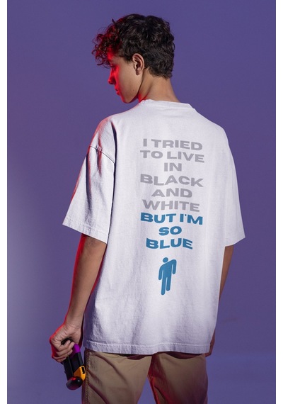 Sevbano Tasarım Billie Eilish Sırt Baskılı Unisex Oversize Şarkıcı Tişört Beyaz