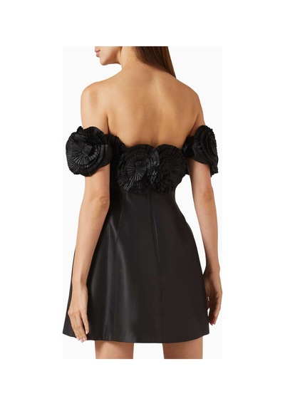 Acler Off - Shoulder Mini Elbise - Aksesuarlı, %65 Polyester %35 Pamuk, Saten Kumaş Siyah