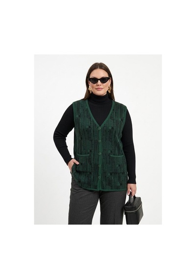 Onno Style Women Desenli Çelik Örgü Klasik Triko Yelek Yeşil