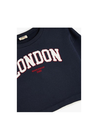 Koton Kız Çocuk Sweatshirt London Şehir Baskılı Bisiklet Yaka Gömlek Etek Ucu Detaylı Şardonlu Lacivert Koton Kız Çocuk Sweatshirt London Şehir Baskılı Bisiklet Yaka Gömlek Etek Ucu Detaylı Şardonlu Lacivert