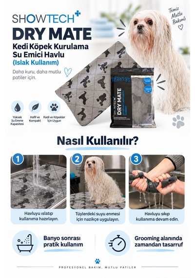 Showtech Dry Mate Köpek Tüyü Kurulama Yüksek Emici Havlu