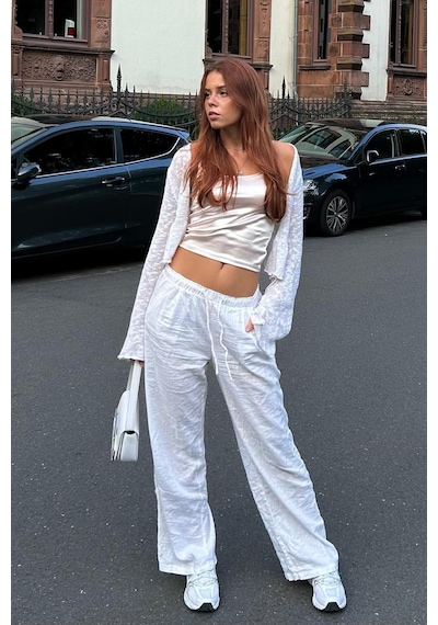 Madmext Beyaz Beli Büzgülü Wide Leg Kumaş Pantolon Mg1950-beyaz Beyaz