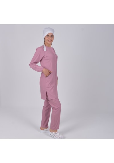 Pudra Soft Likra Hemşire Doktor Tesettür Alt Üst Takım Üniforma