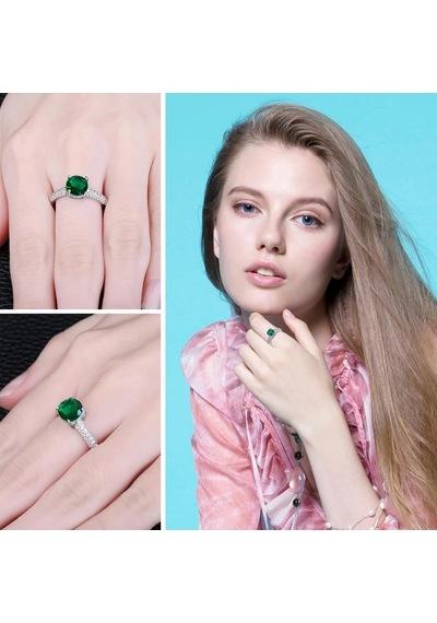 Brezza Lusso Jewelry Zümrüt Taşlı Diamond Yarımtur Tektaş Kadın Gümüş Yüzük 13