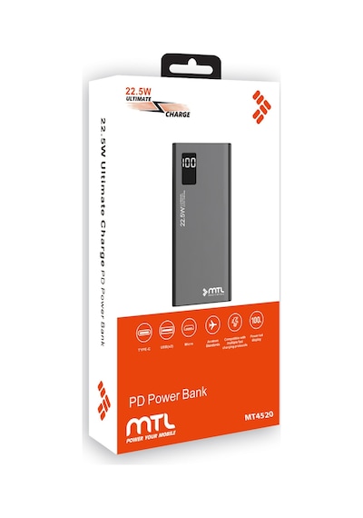 20000 Mah 22.5w Turbo Şarj Dahili Kablolu Led Göstergeli Pd Ve Qc 3.0 Powerbank Mt4520 Siyah