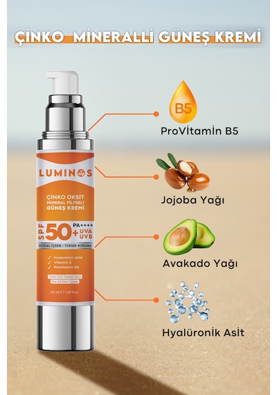 Luminos Çinko Oksit Mineral Filtreli Doğal Güneş Kremi SPF50+ 50 ML