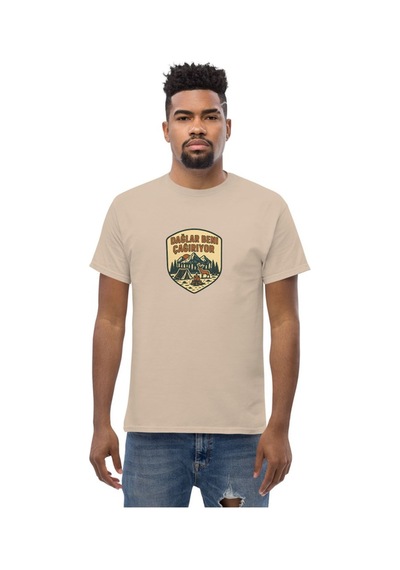 Wildstyle Dağlar Beni Çağırıyor Renkli Vintage Dağ Doğa Kamp Baskılı Unisex Bisiklet Yaka Pamuklu Tişört Camel