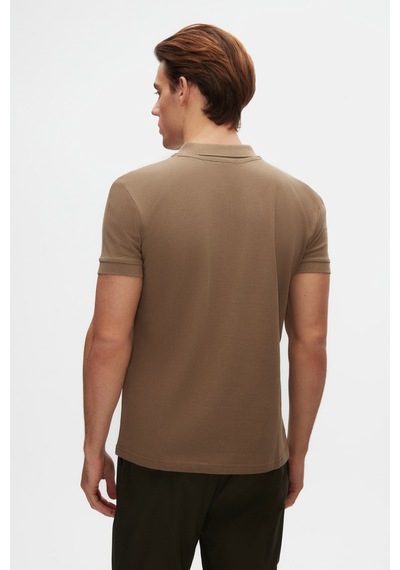 Twn Slim Fit Vizon Pike Dokulu Yarım Fermuarlı Polo Yaka T-shirt 4ec14ortfrplo Vizon