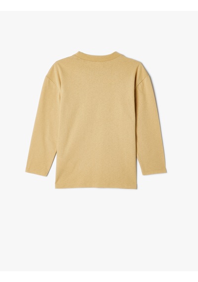 Koton Oversize Basic Tişört Cepli Uzun Kollu Bisiklet Yaka Pamuklu Bej 5wkb10407tk Ekru